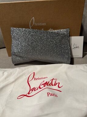 Christian Louboutin Silver Glitter Bow Clutch
